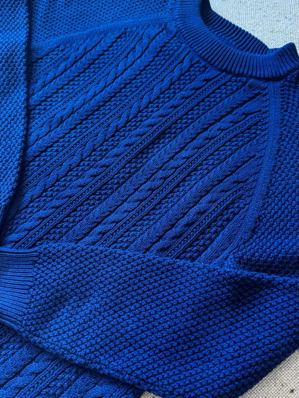 J.Crew Men’s L Heritage Cotton Cable Knit Crewneck Sweater Blue CQ894
